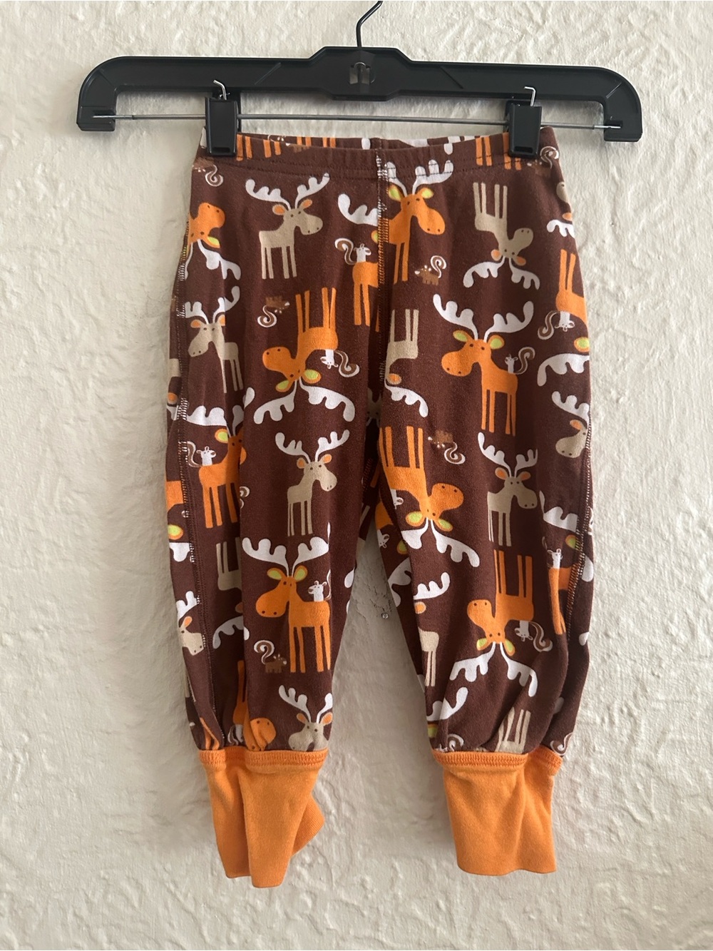 Hanna Andersson Kids Moose print pants bottoms orange cuffs 18-24 months